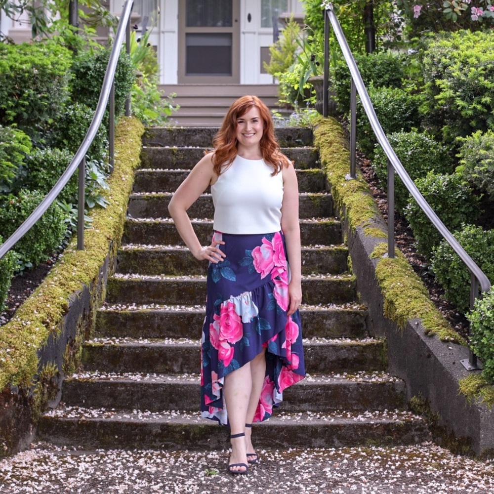 Eliza J Navy & Pink Floral Skirt Size 12